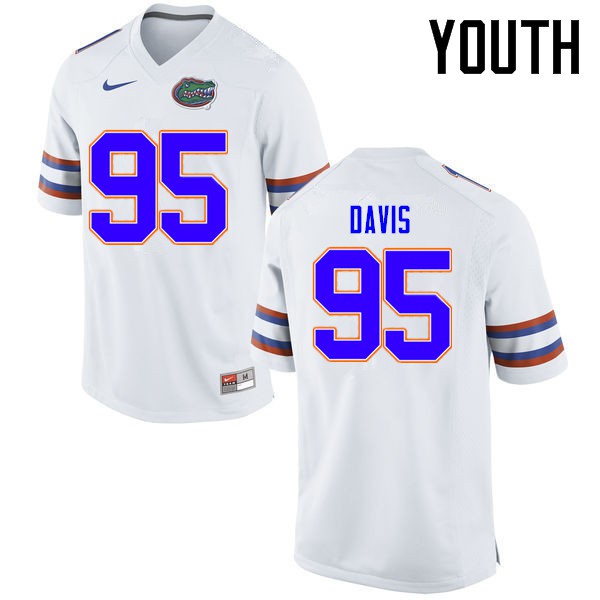 Florida Gators Youth #95 Keivonnis Davis College Football Jerseys White